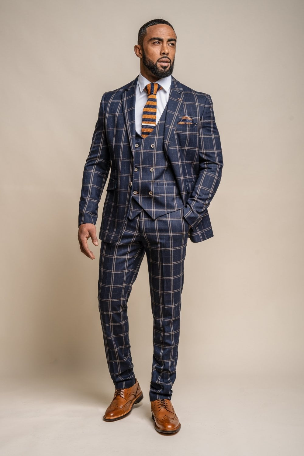 Men's Hardy Vintage Navy Check Slim Fit Retro Suit