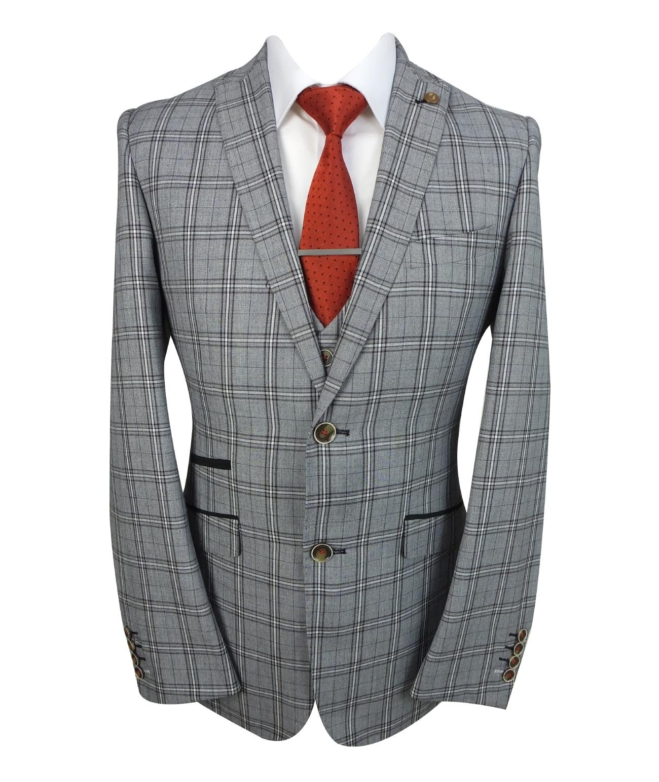 Men's Marcello Charcoal Grey Check 3-Piece Slim Fit Suit