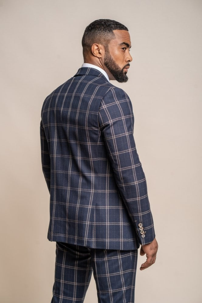 Men's Hardy Vintage Navy Check Slim Fit Retro Suit