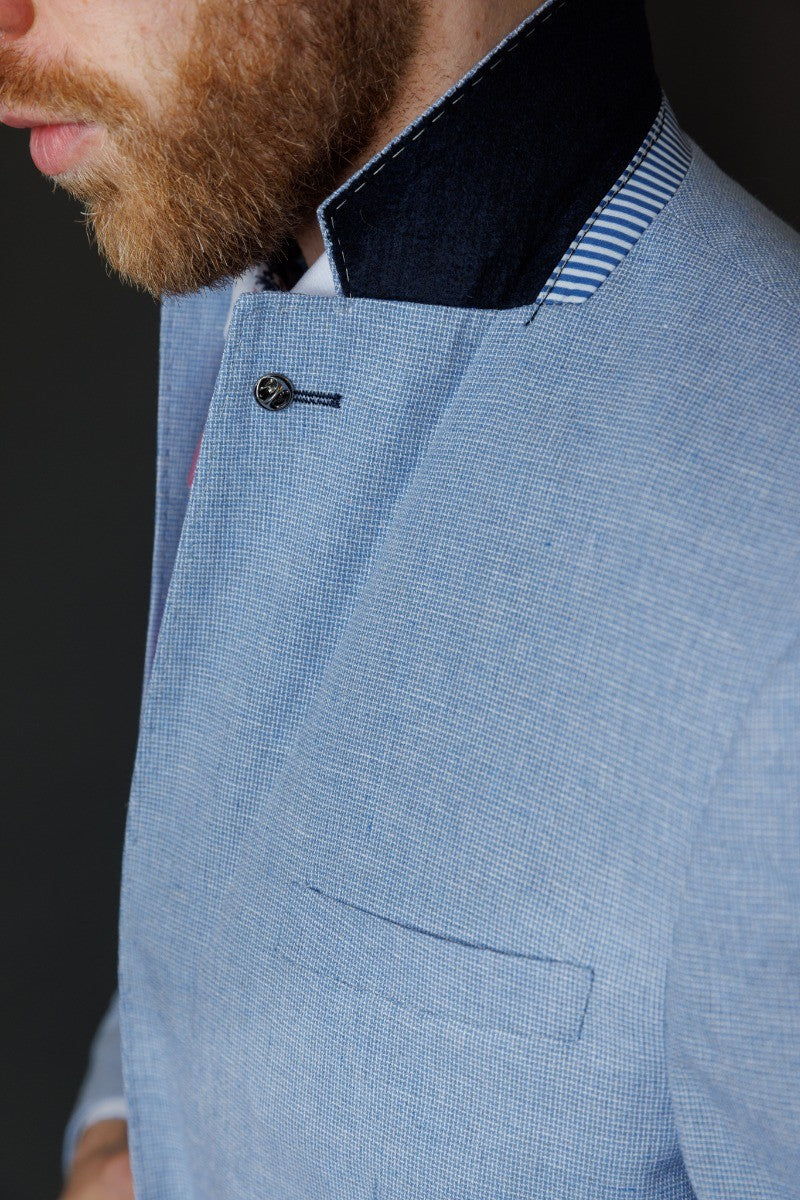 JUDE Light Blue Men's Self Patterned Slim Fit Suit