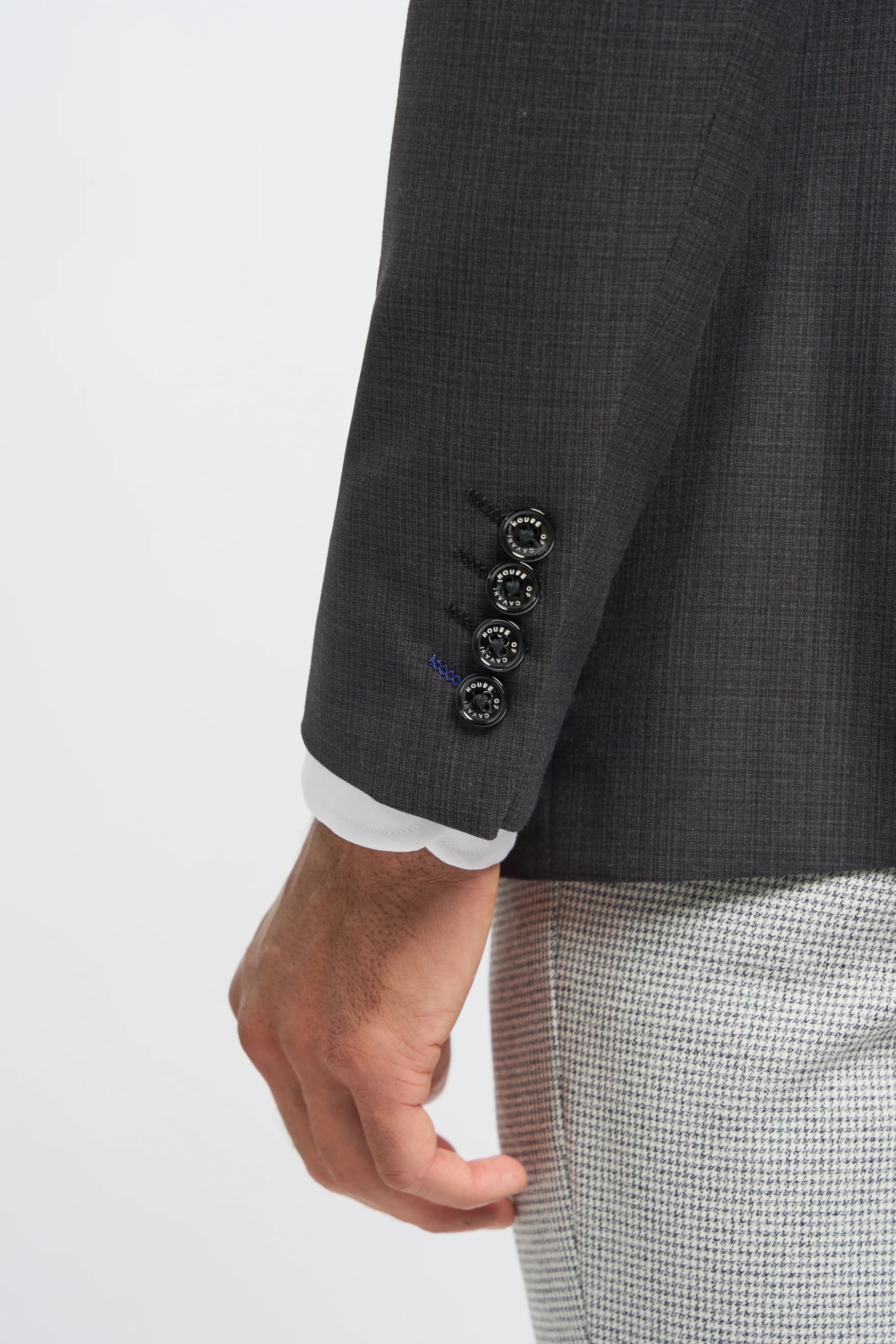 Dark Grey Men's Slim Fit Suit Jacket and Waistcoat with Light Grey Houndstooth Trousers