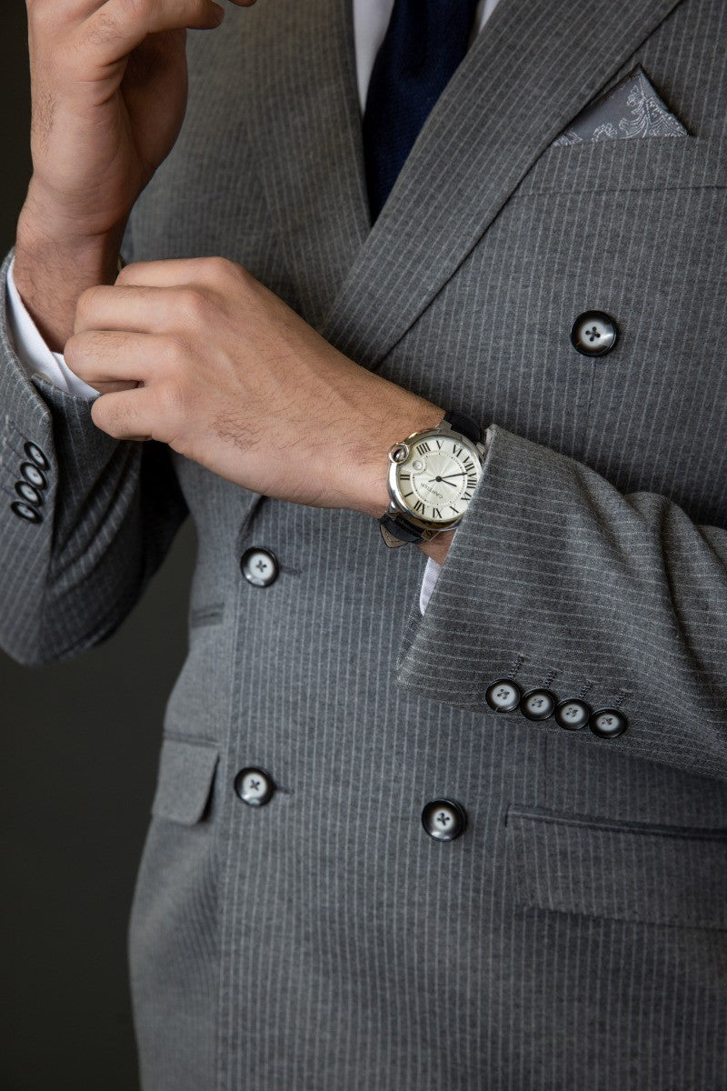 JAYCE Grey Men's Double Breasted Pinstripe Suit