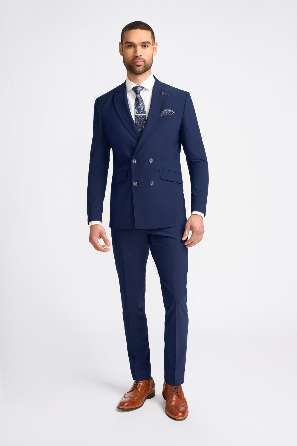 VICTORIOUS Navy Blue Men's Wool Mix Double Breasted Slim Fit Suit