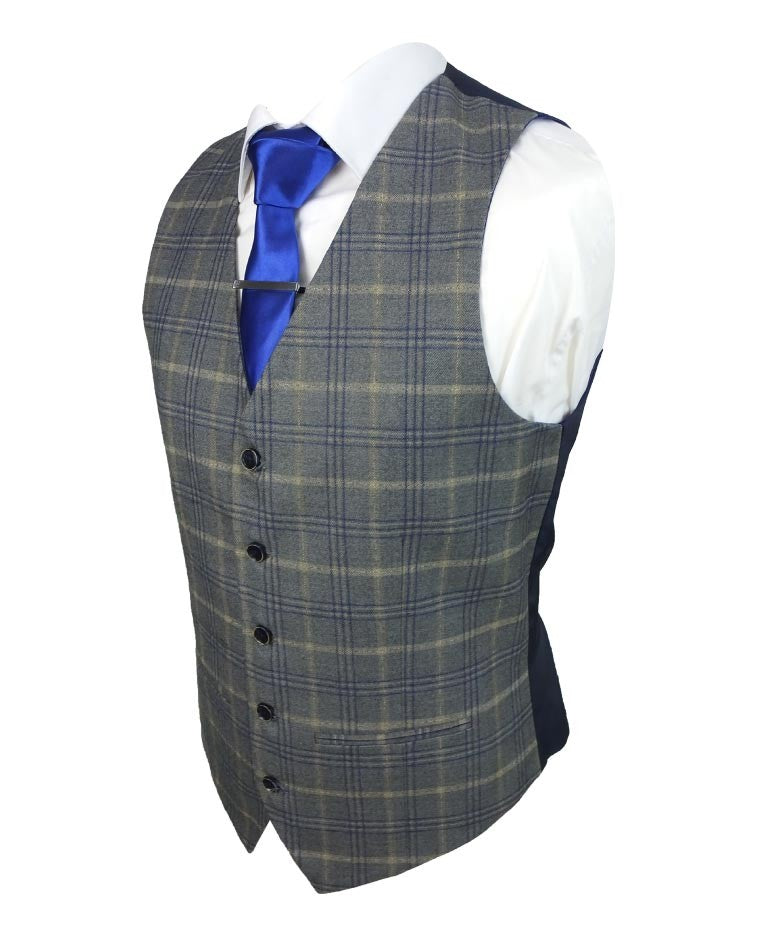KENNETH Men’s Tailored Fit Retro Check Suit - Grey/Gold
