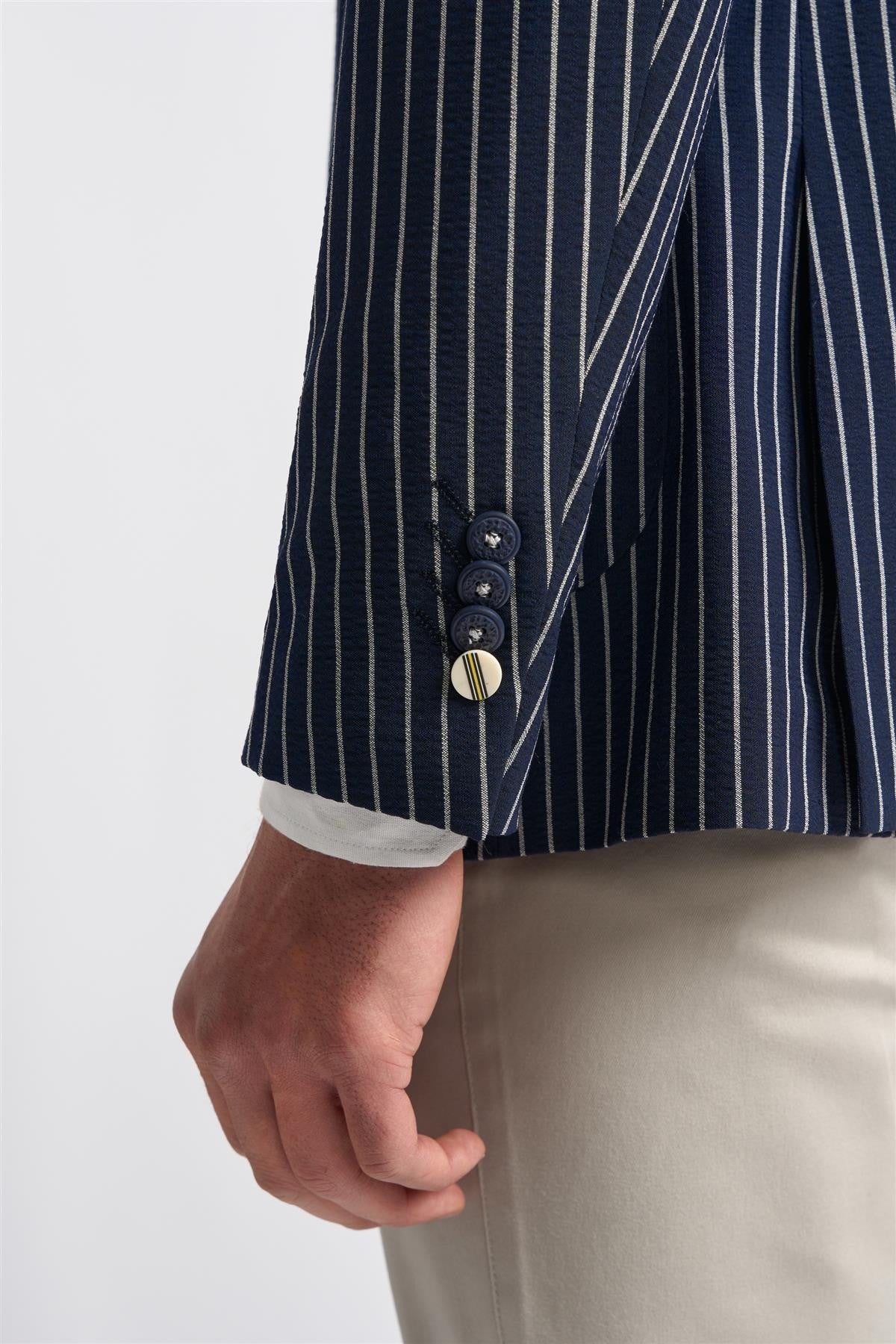 Men’s Navy Pinstripe Slim Fit Blazer JULIAN