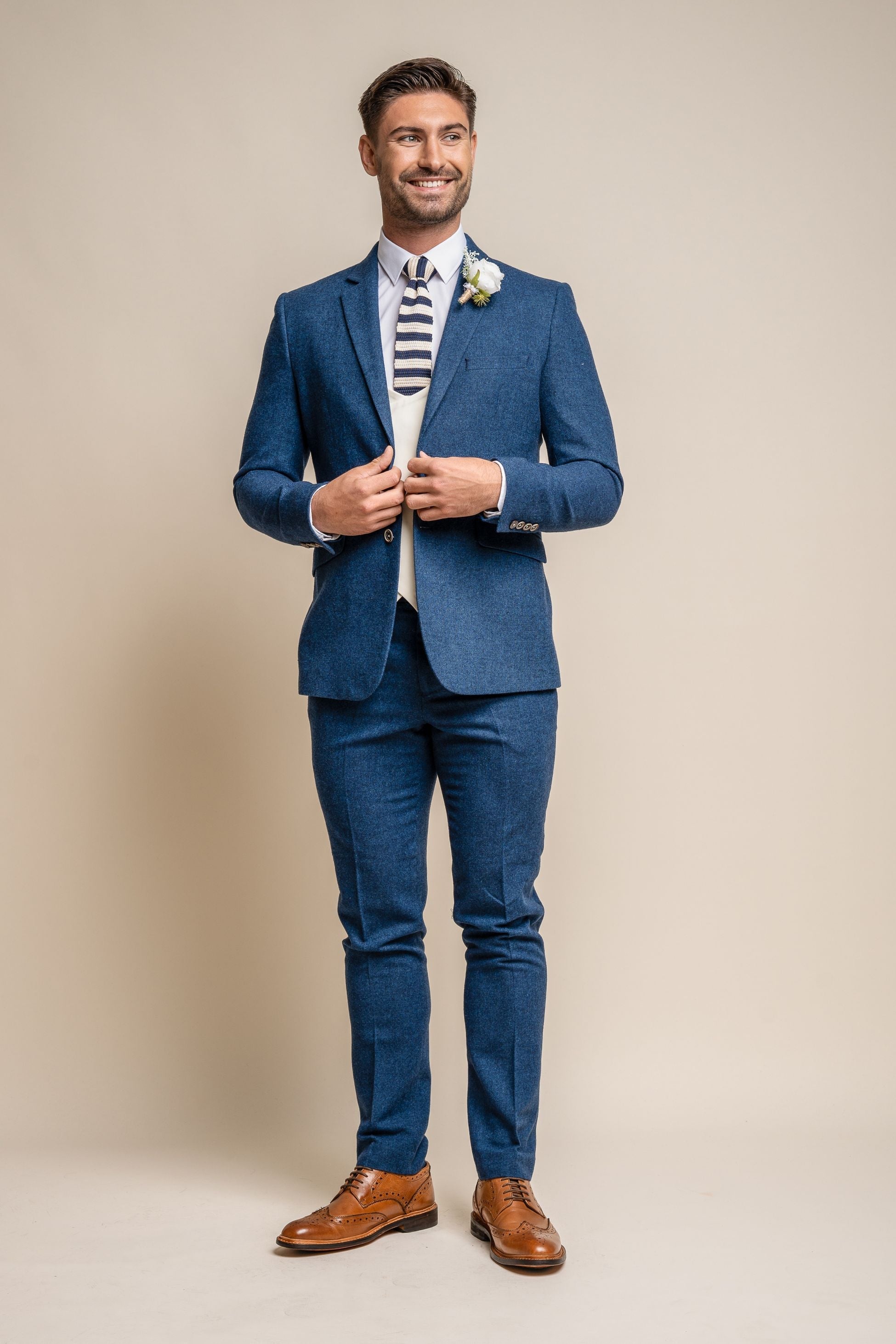 Orson Blue Men's Suit with Marco Ecru Waistcoat Combined Set