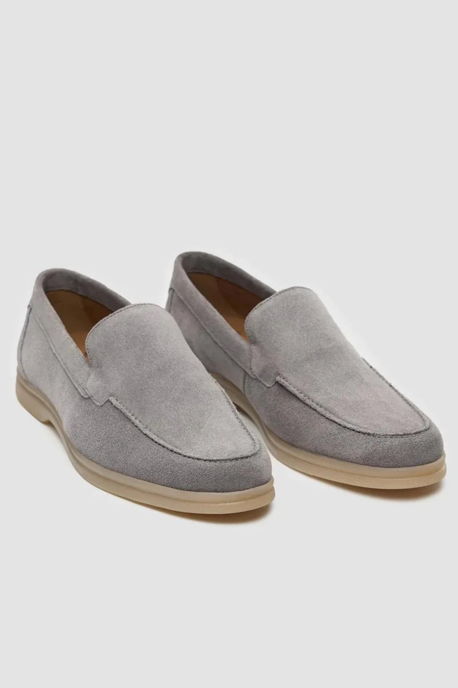 Men's grey suede moccasin slip-on loafers, BREEZY.