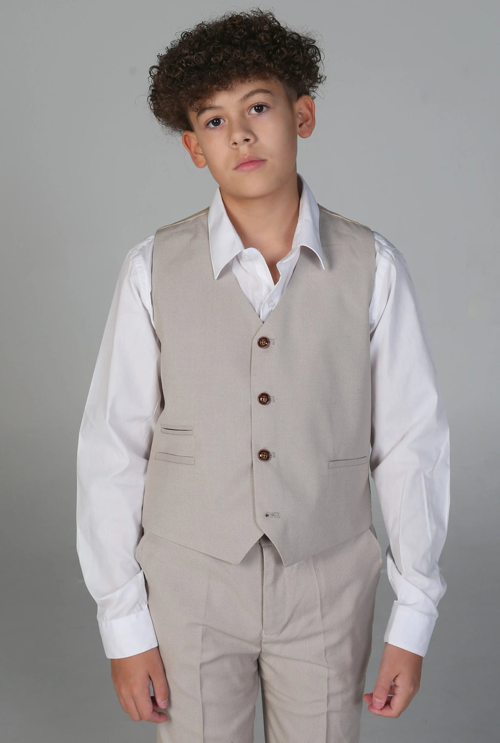 Boys Stone Beige Tailored Fit Suit MAYFAIR