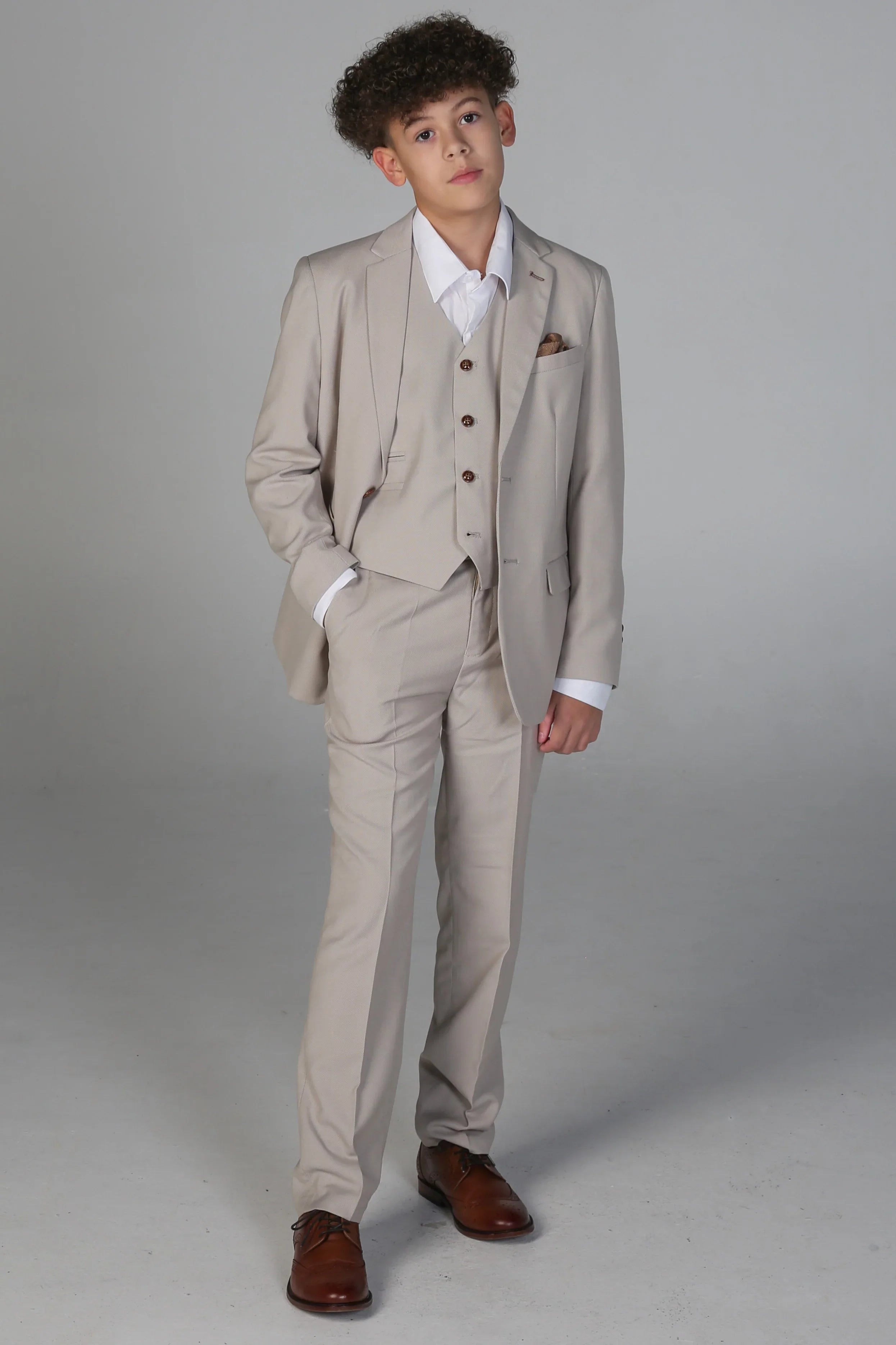 Boys Stone Beige Tailored Fit Suit MAYFAIR