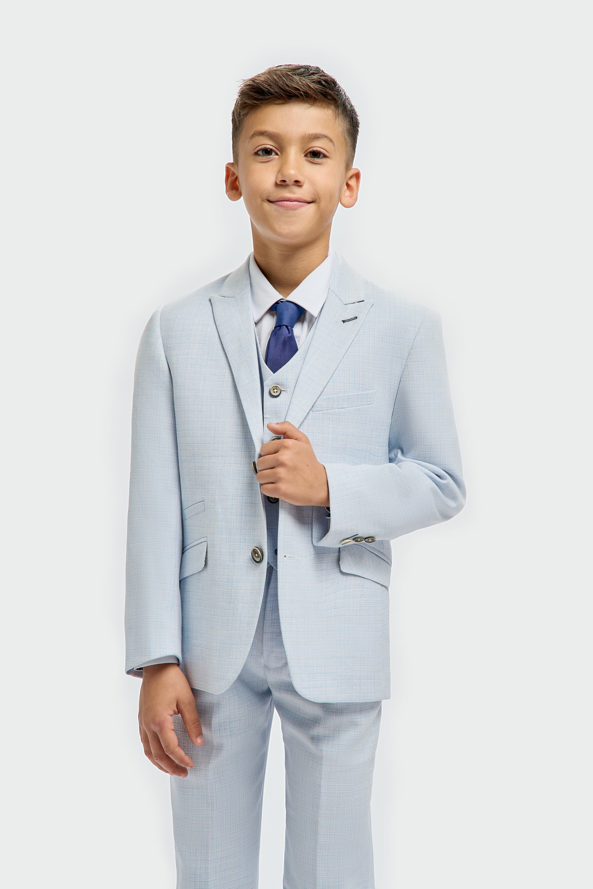 boys’ 3-piece slim fit textured suit with waistcoat
