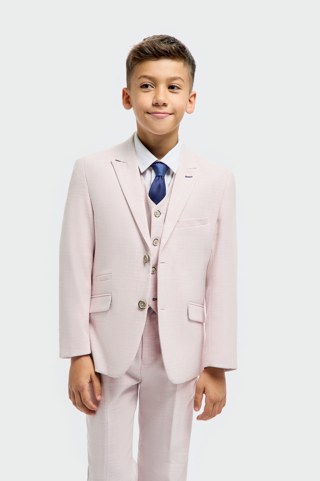 Boys’ 3-Piece Slim Fit Textured Formal Suit - Tropez - Mauve Pink Model Picture