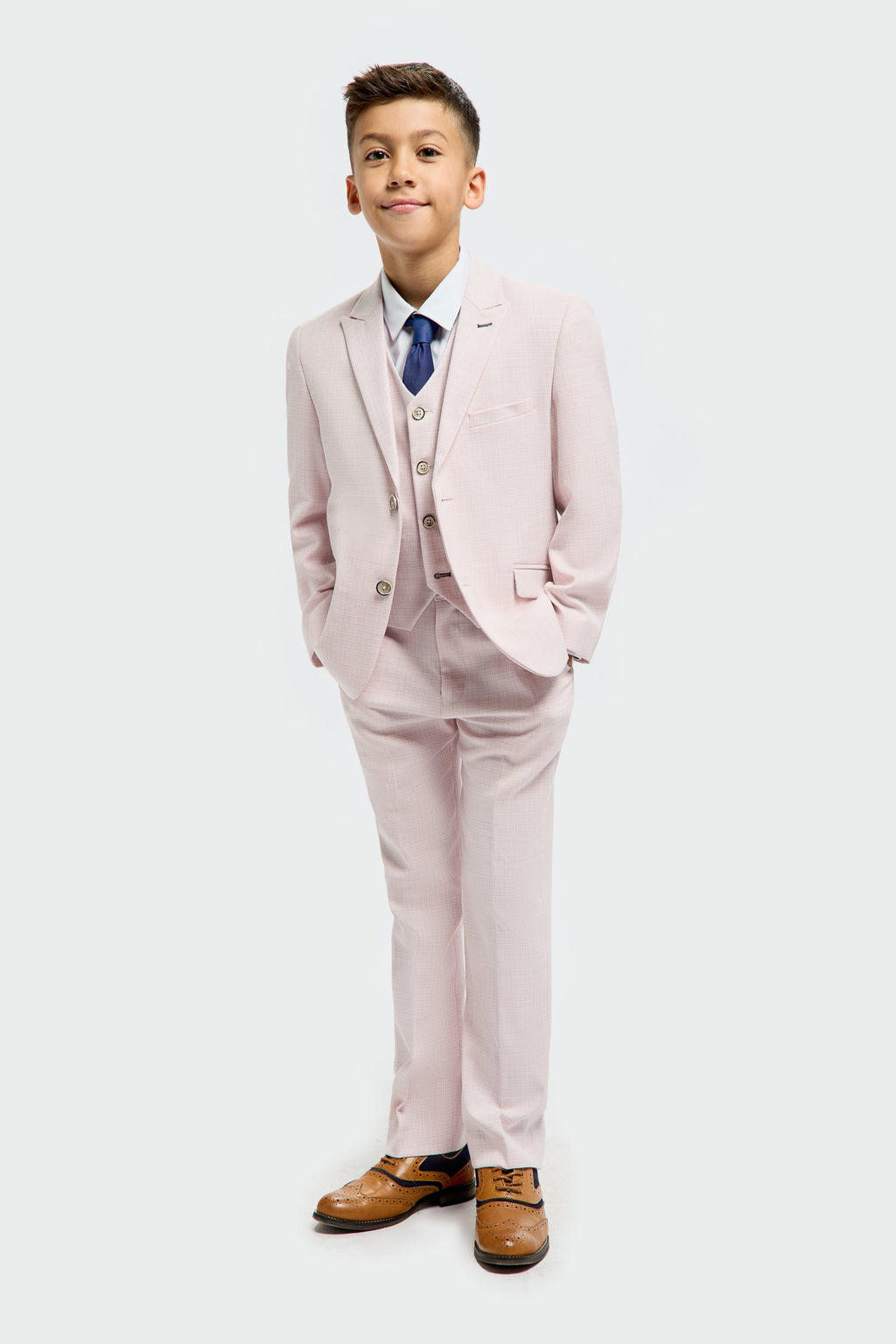 Boys’ 3-Piece Slim Fit Textured Formal Suit - Tropez - Mauve Pink Model Front Picture