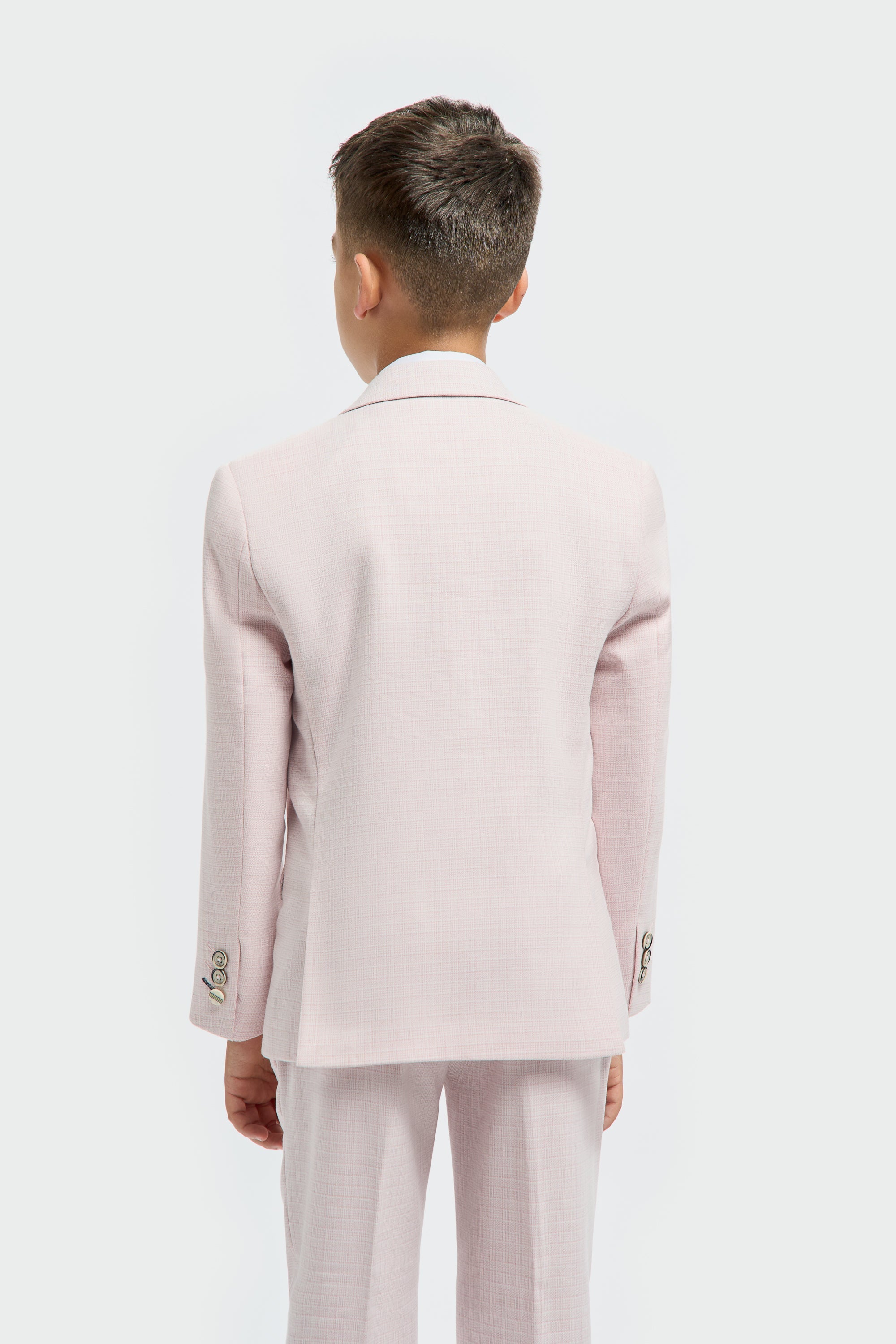 Boys’ 3-Piece Slim Fit Textured Formal Suit - Tropez - Mauve Pink Model Back Picture