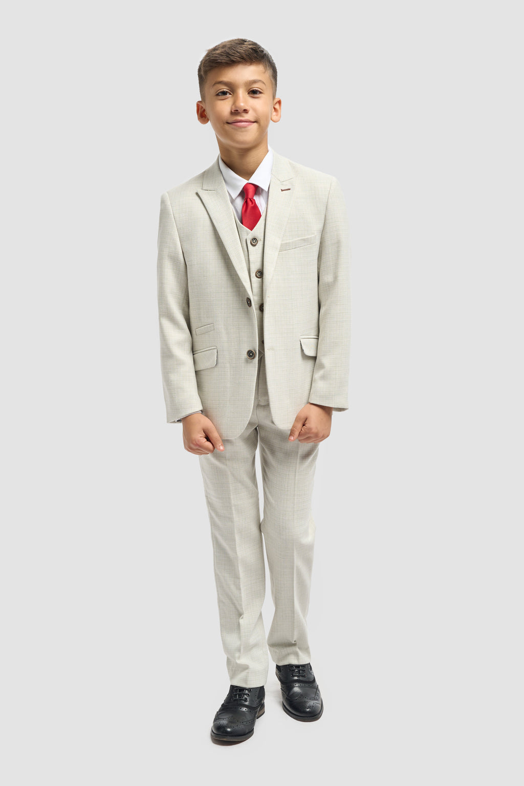 Boys’ 3-Piece Slim Fit Textured Formal Suit - Tropez - Sage Green Model Front Picture