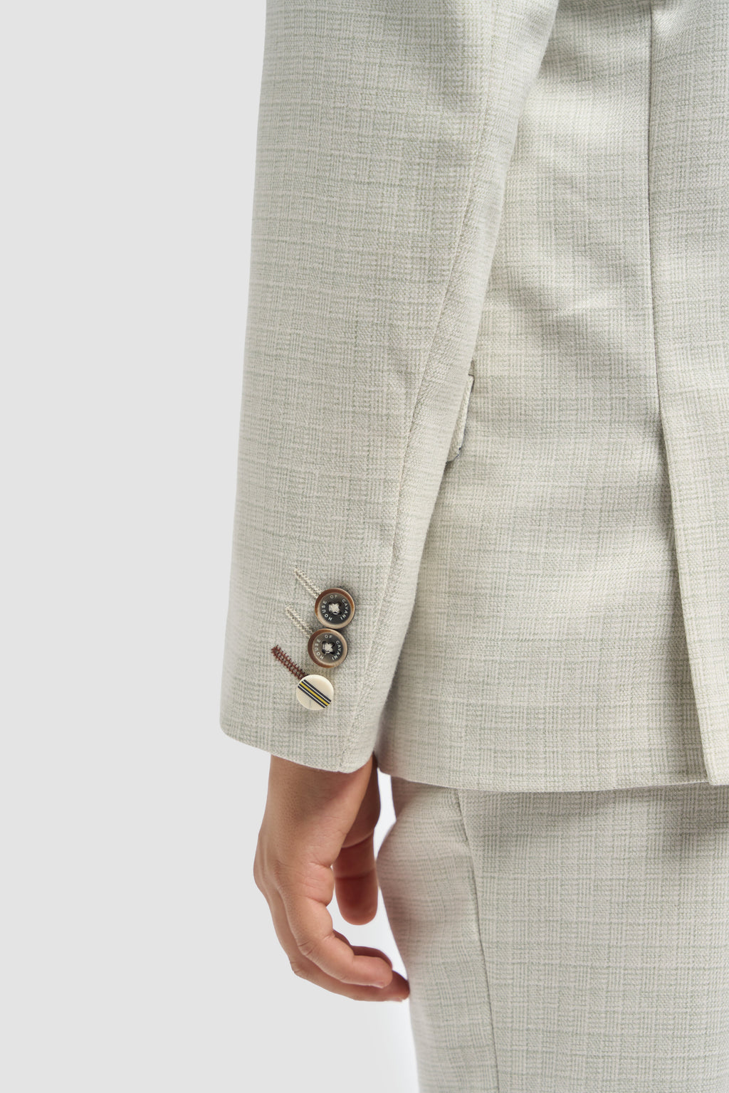 Boys’ 3-Piece Slim Fit Textured Formal Suit - Tropez - Sage Green Detail Picture