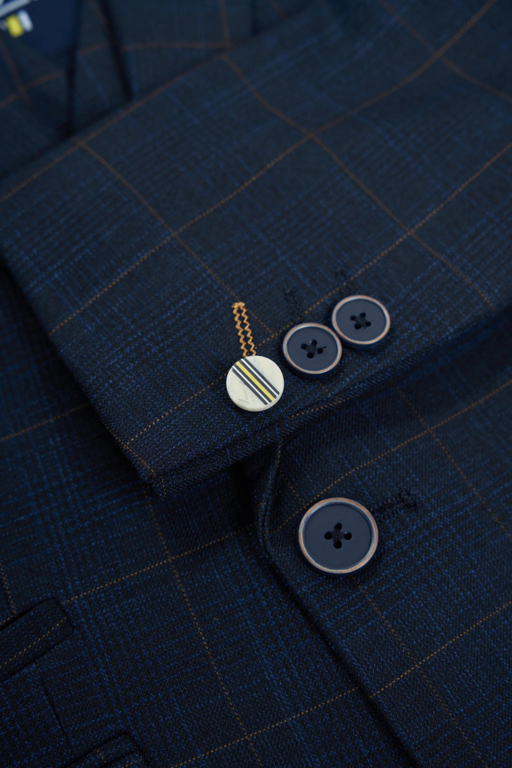 Boys’ 3-Piece Windowpane Check Suit - Torino - Navy Blue Buttons Picture