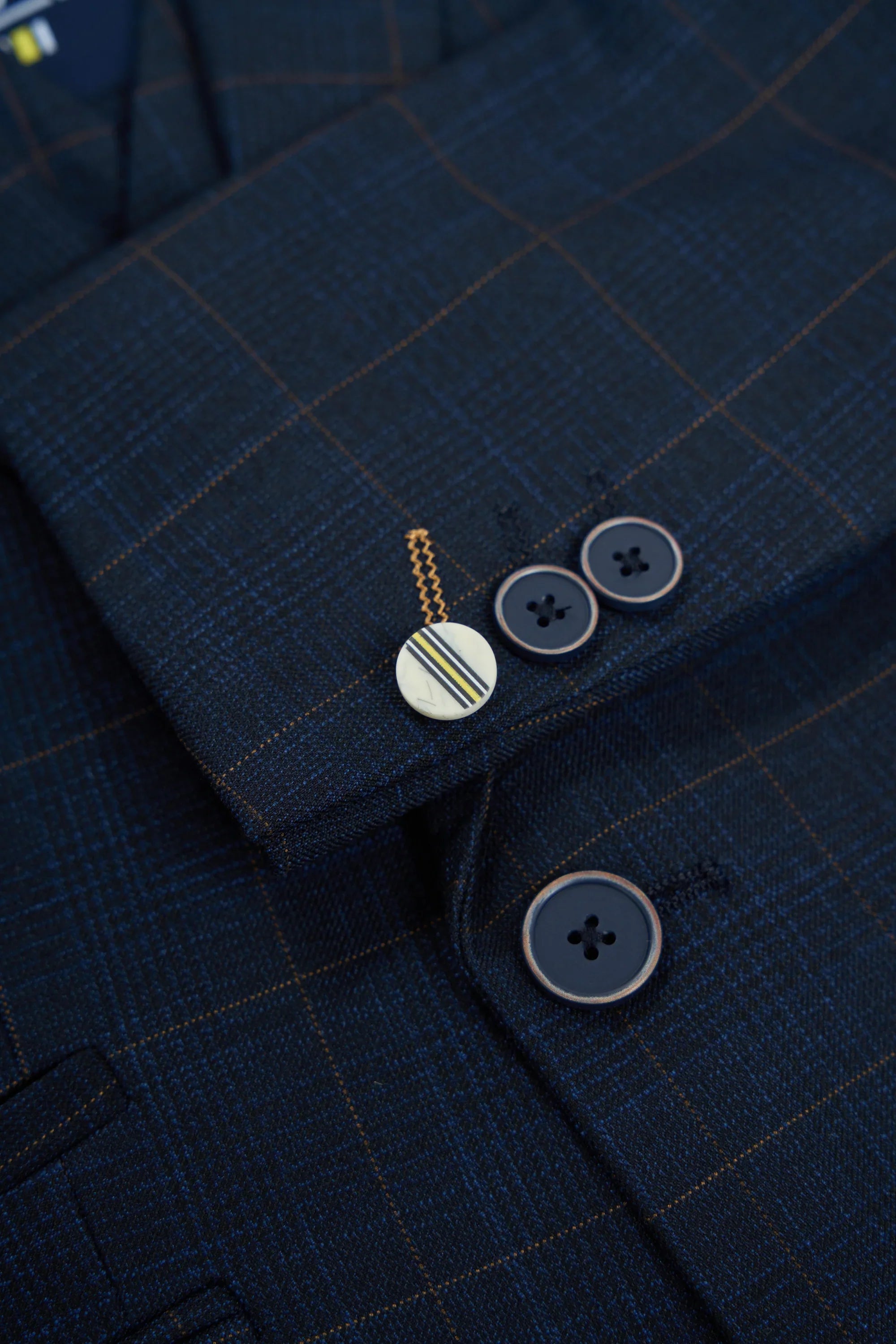 Boys’ 3-Piece Windowpane Check Suit - Torino - Navy Blue Buttons Picture