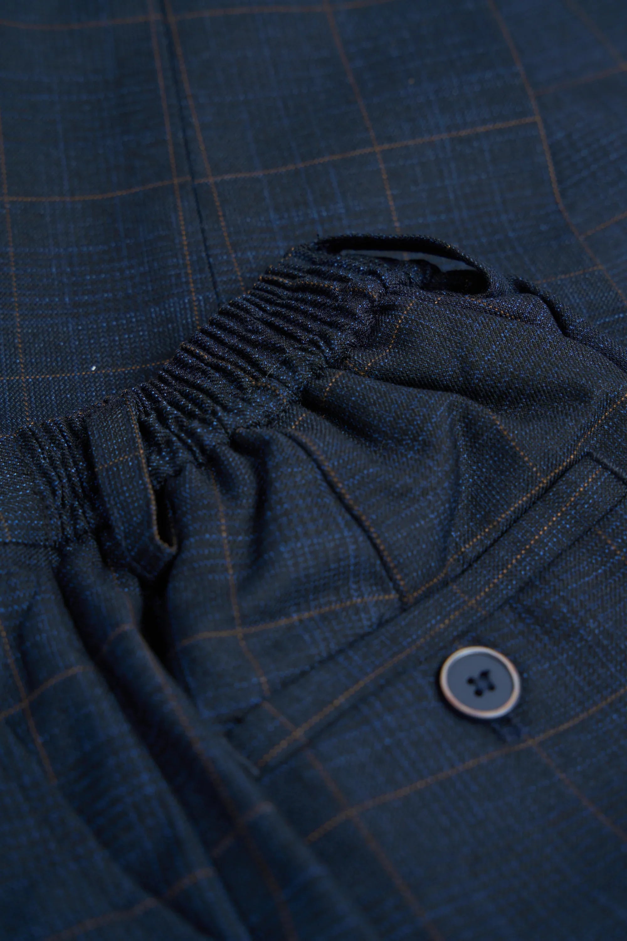 Boys’ 3-Piece Windowpane Check Suit - Torino - Navy Blue Trousers Detail Picture