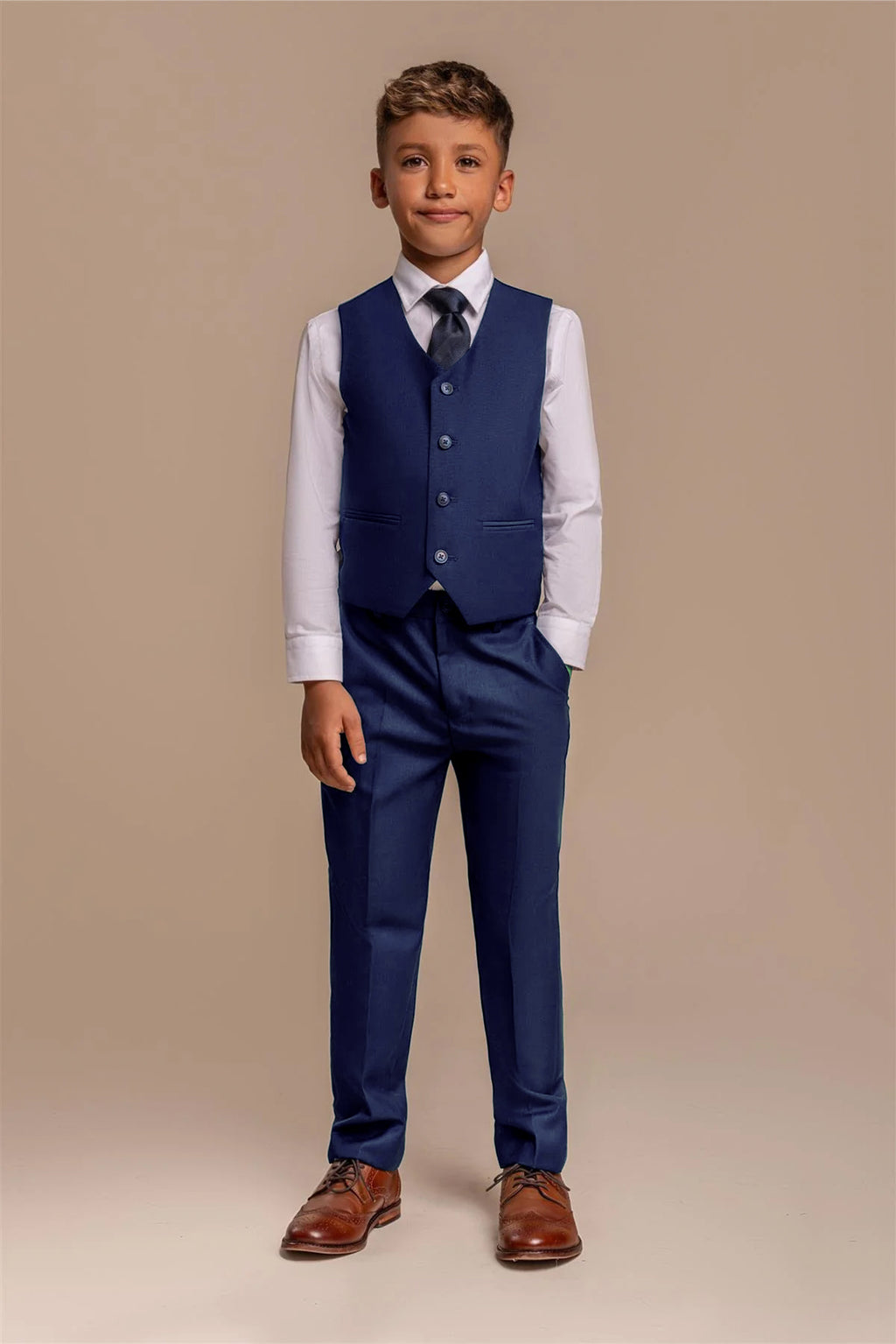 Boys Slim Fit Royal Blue Suit - FORD Model Waistcoat Picture