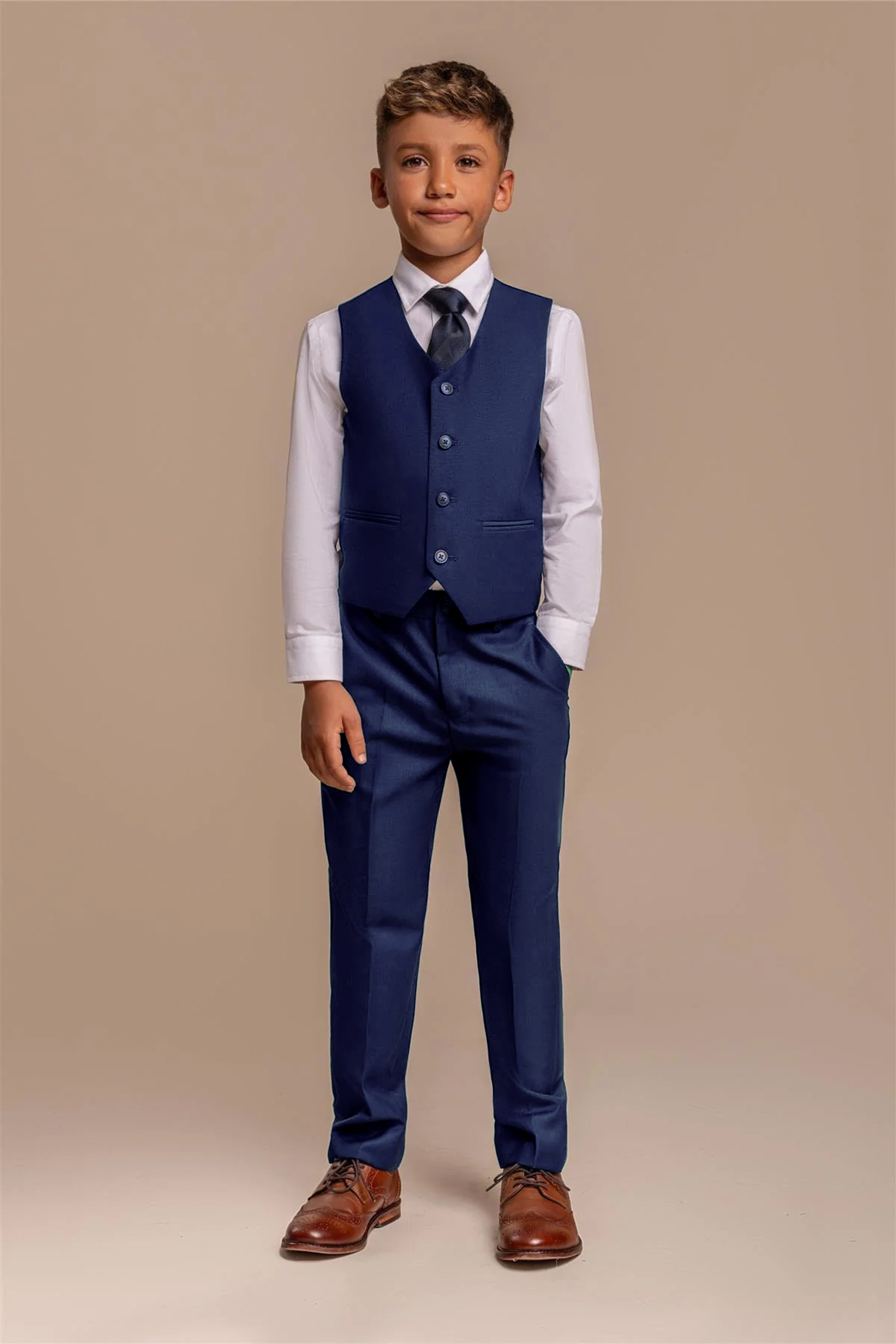 Boys Slim Fit Royal Blue Suit - FORD Model Waistcoat Picture