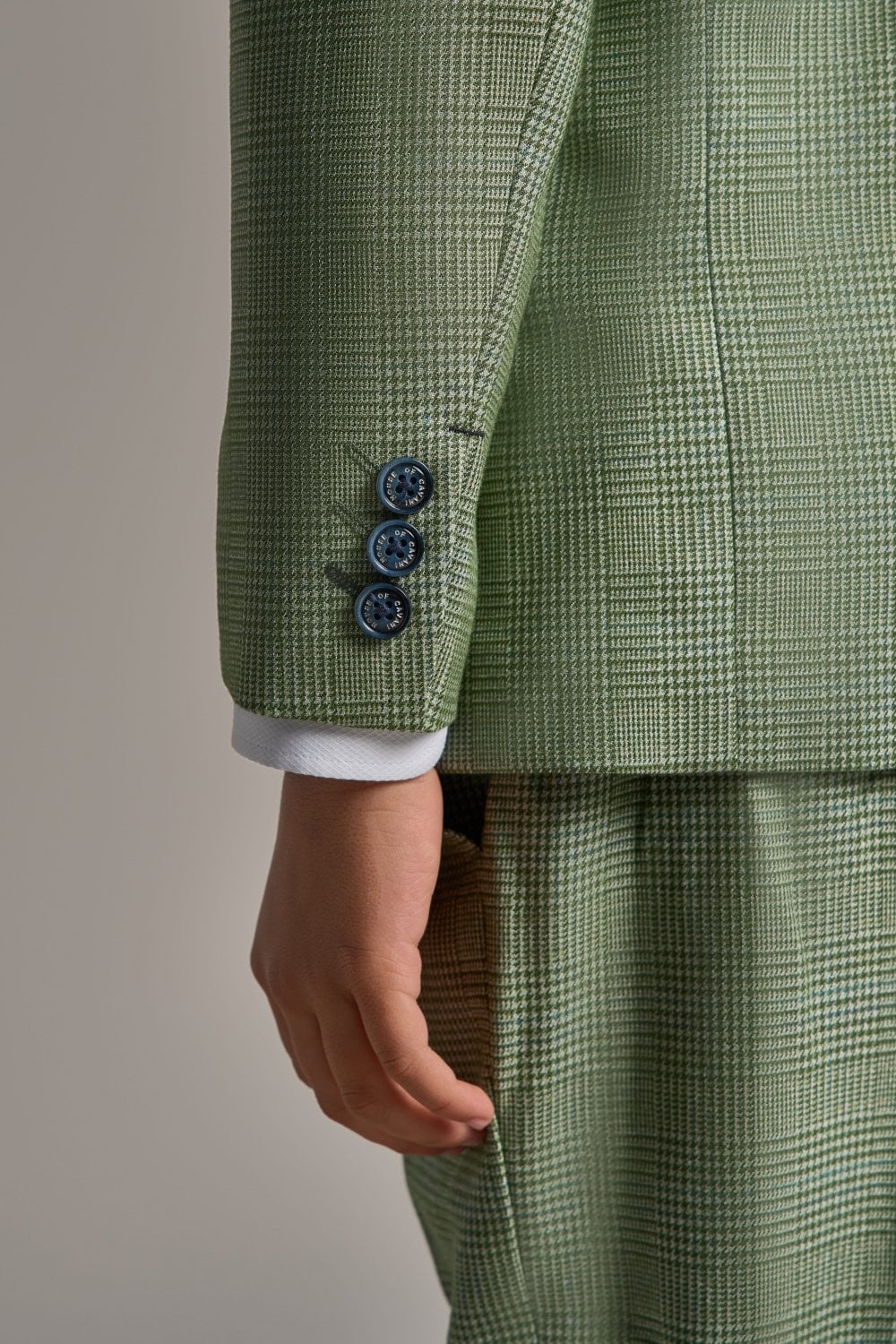 Boys Slim Fit Tweed Check Suit - CARIDI - Sage Green Detail Picture