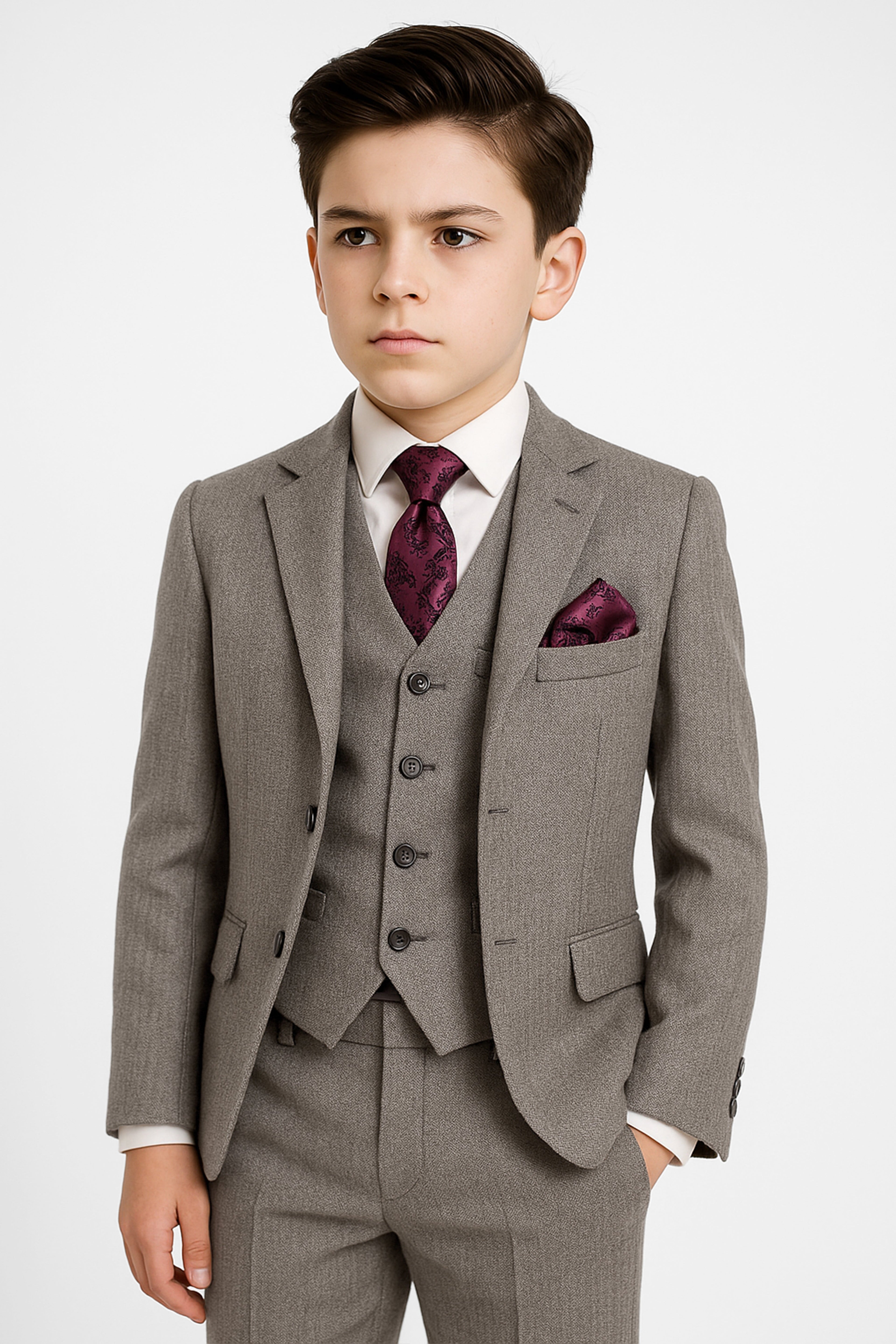 boys’ 3-piece textured tailored fit suit in husky sizes
