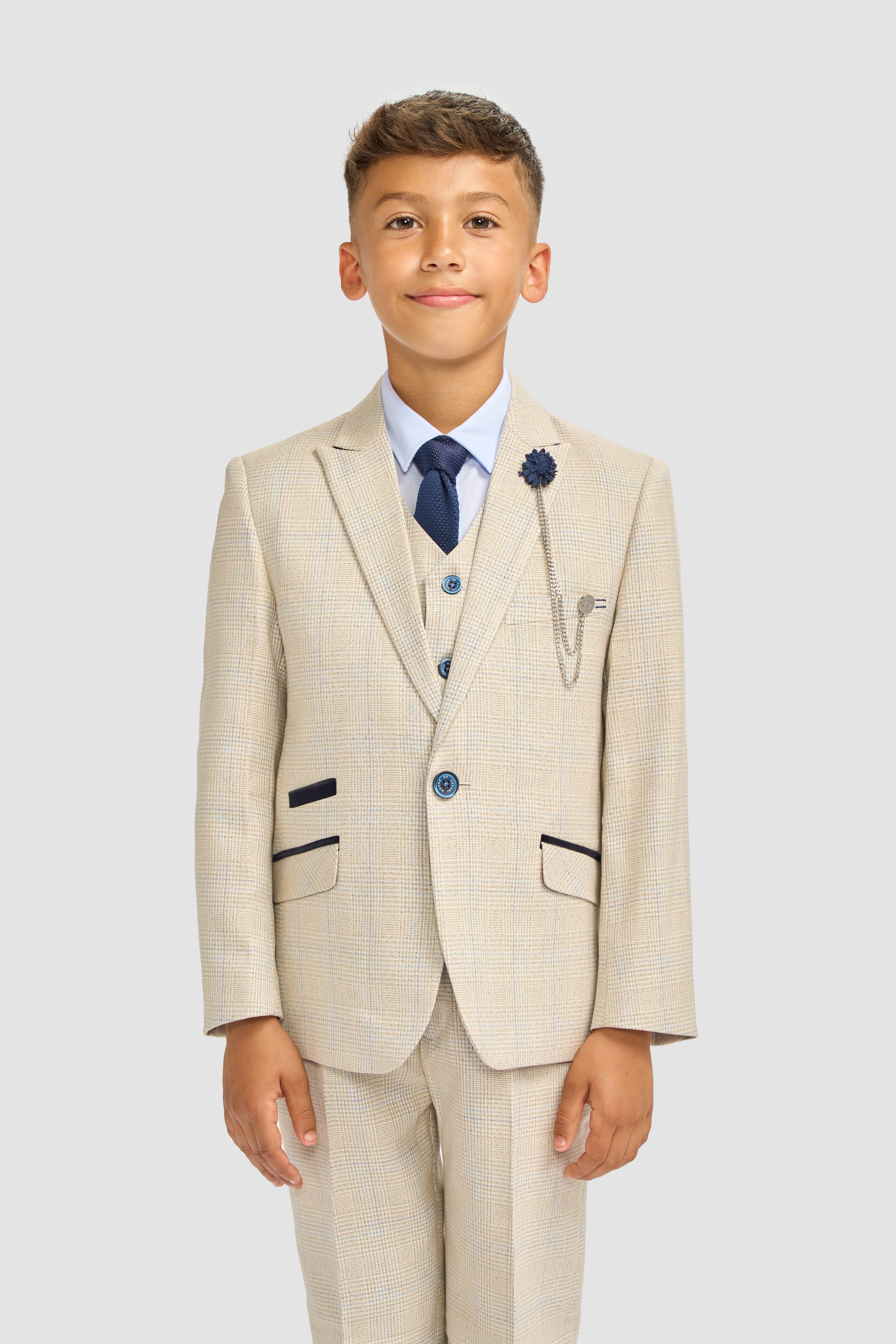 boys’ 3-piece check slim fit formal wedding suit