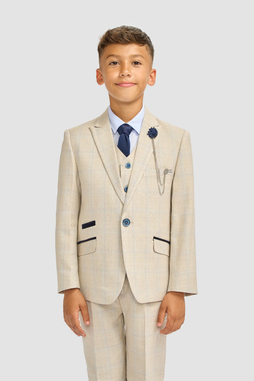 boys’ 3-piece check slim fit formal wedding suit