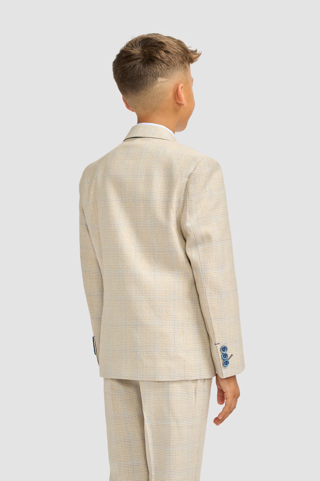 Boys Tweed Houndstooth Check Slim Fit Suit - CARIDI - Beige Model Back Picture