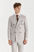 Men's tailored fit double-breasted stone beige suit, 2-piece set