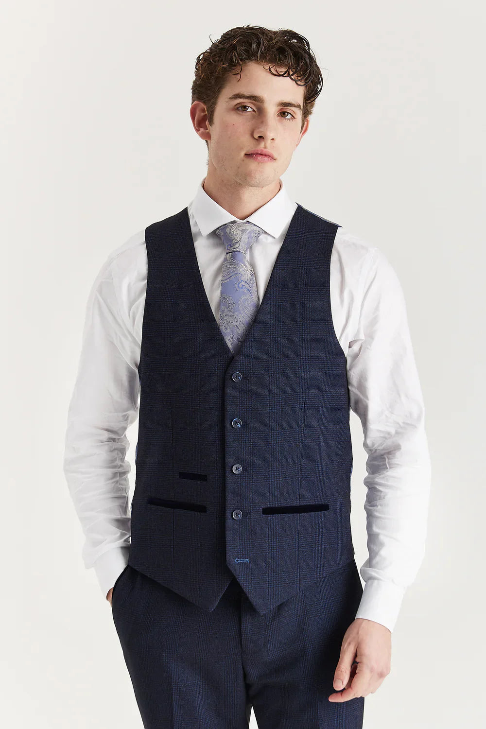 Men’s 3-Piece Glen Check Formal Suit - Regent - Navy Waistcoat Picture