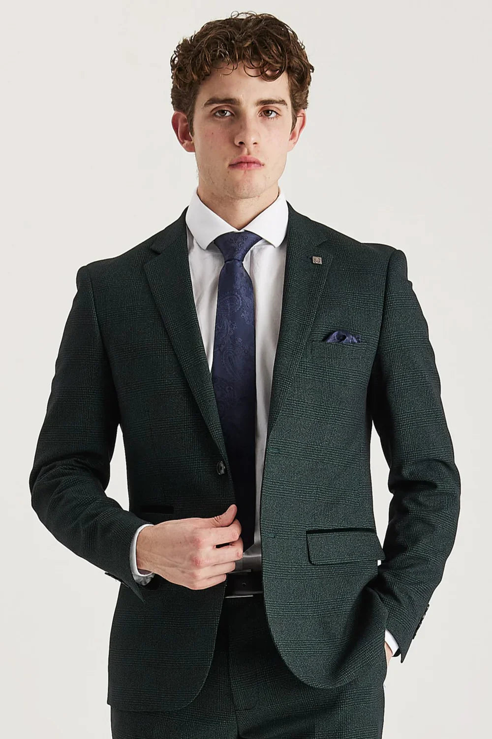 Men’s 3-Piece Glen Check Formal Suit - Regent - Olive Green