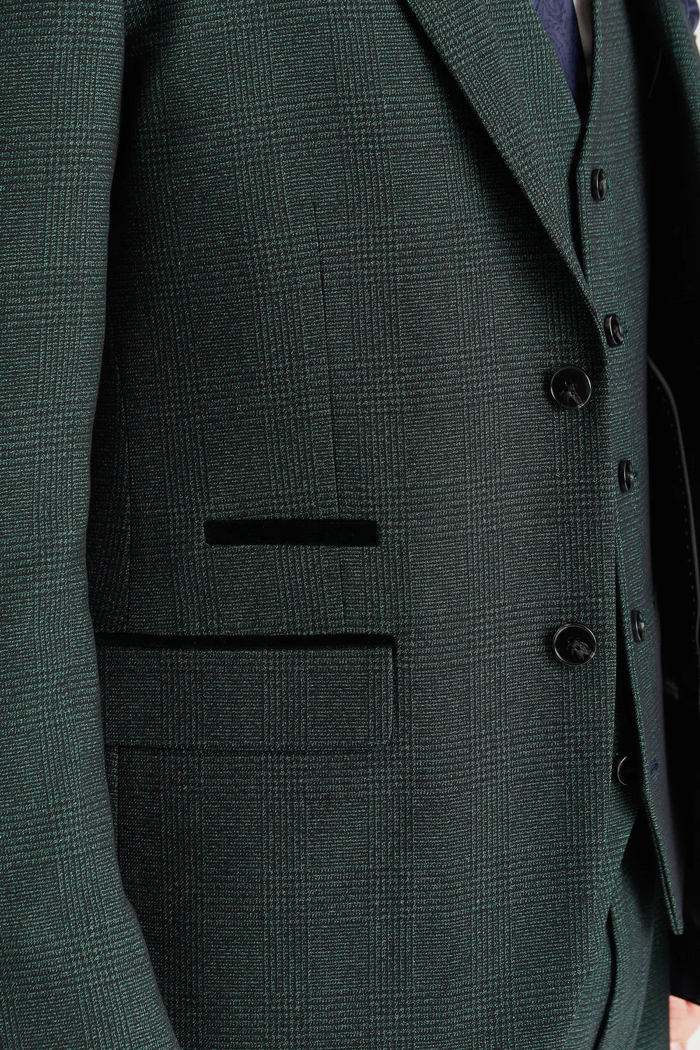 Men’s 3-Piece Glen Check Formal Suit - Regent - Olive Green Detail Picture