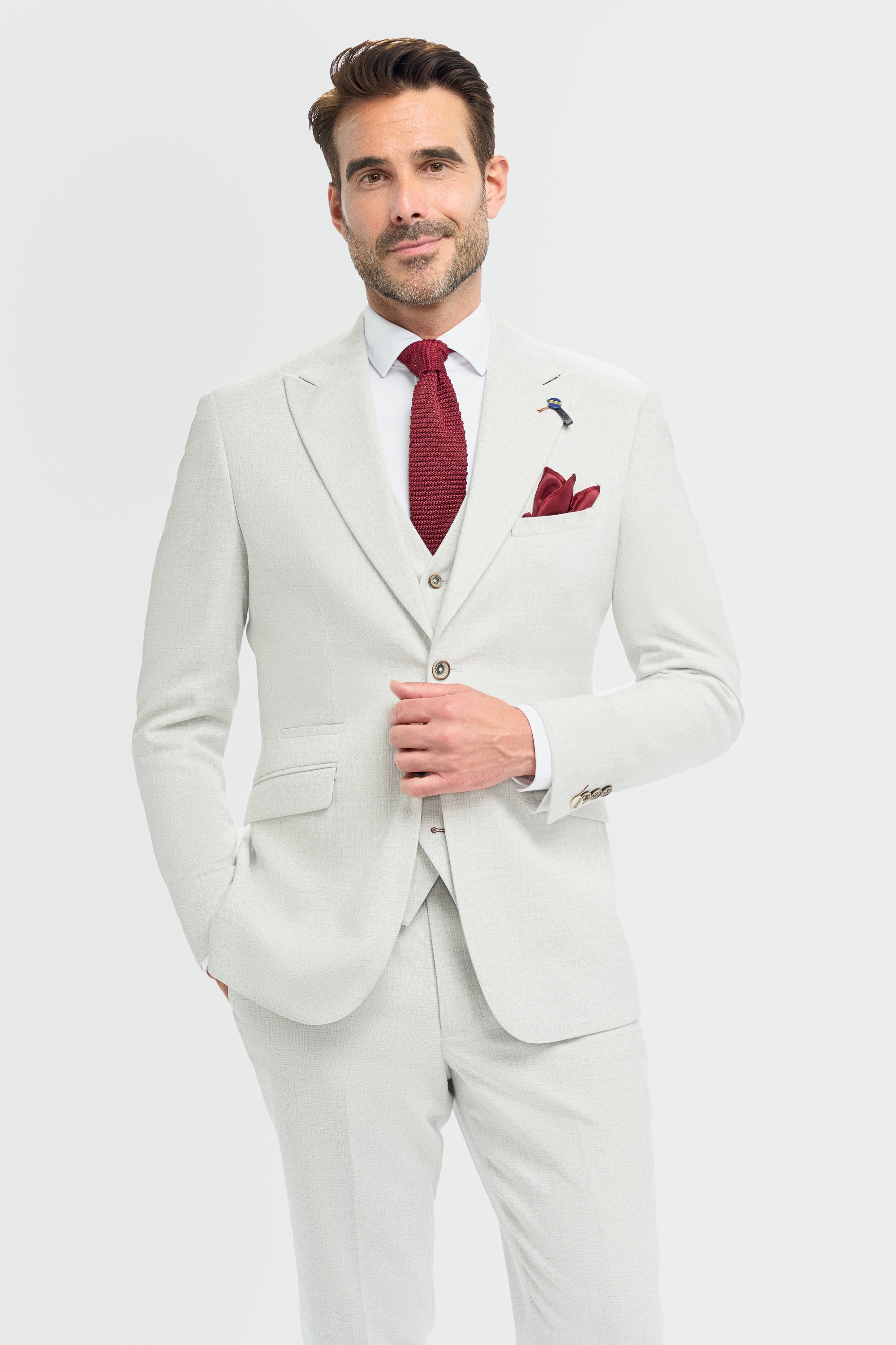 men’s 3-piece slim fit textured wedding suit with waistcoat