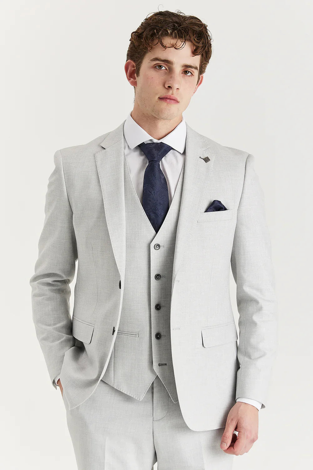 Men's tailored fit formal silver suit, 3-piece set