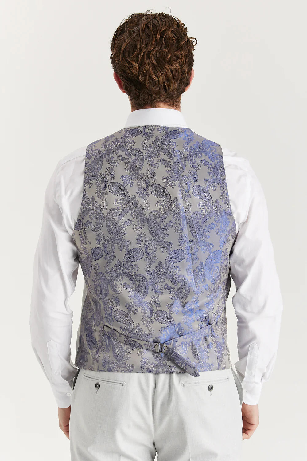 Men’s 3-Piece Tailored Fit Formal Suit - Belmont - Silver Waistcoat Back Picture