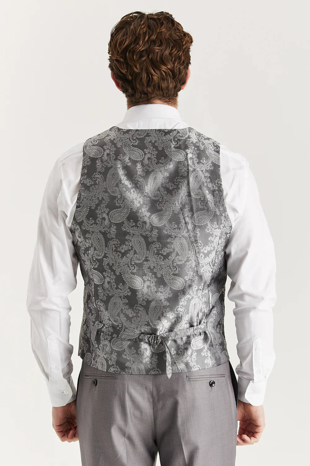 Men’s 3-Piece Tailored Fit Formal Suit - Edward - Grey Waistcoat Back Picture