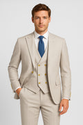 Men’s 3-Piece Textured Suit with Double-Breasted Waistcoat - CORE - Beige Modle Picture
