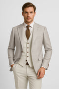 Men’s 3-Piece Windowpane Check Formal Suit - Beige Model Picture