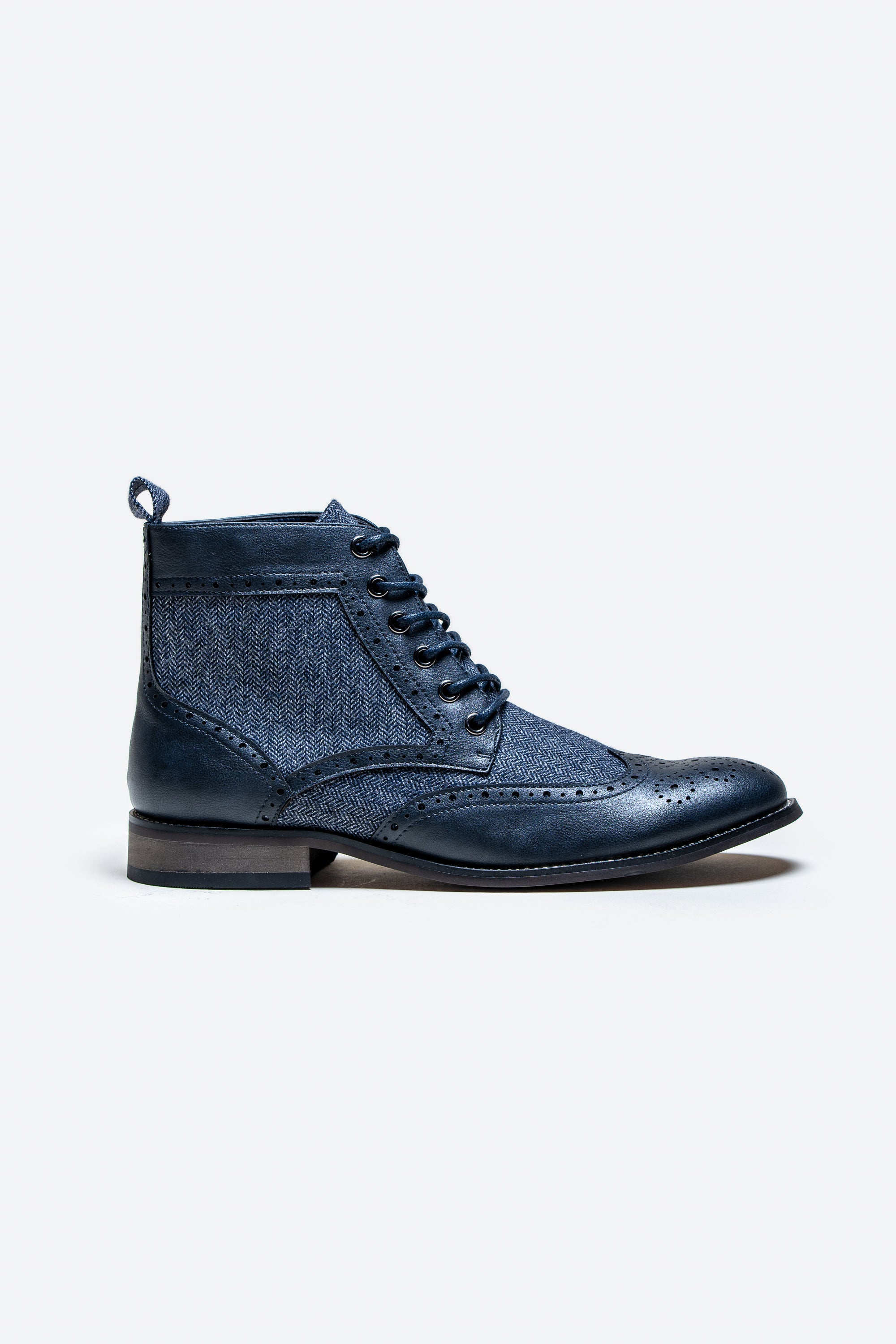 Men's Ankle Boots Lace Up Brogue Shoes - JONES - Navy Blue Side Picture