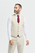 Mens beige cotton microcheck waistcoat Hampton