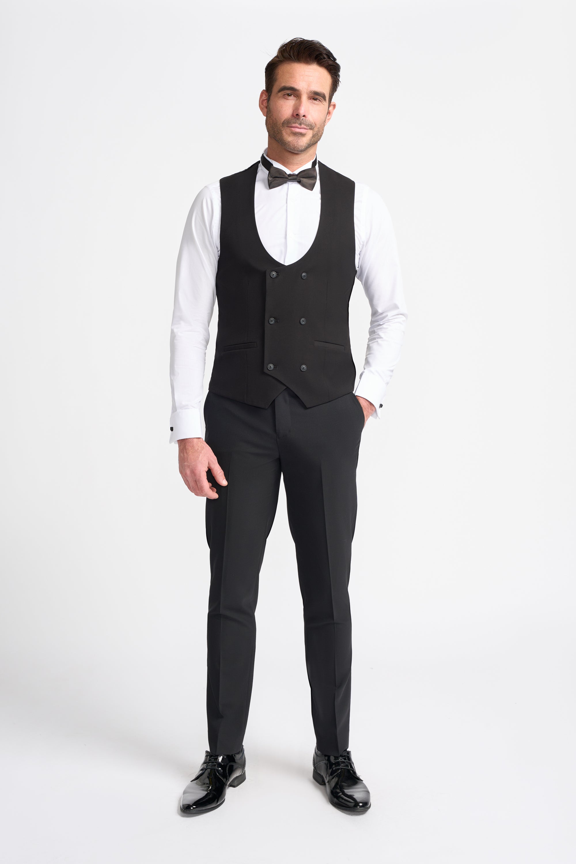 Mens Black Scoop Double Breasted Waistcoat MALIBU