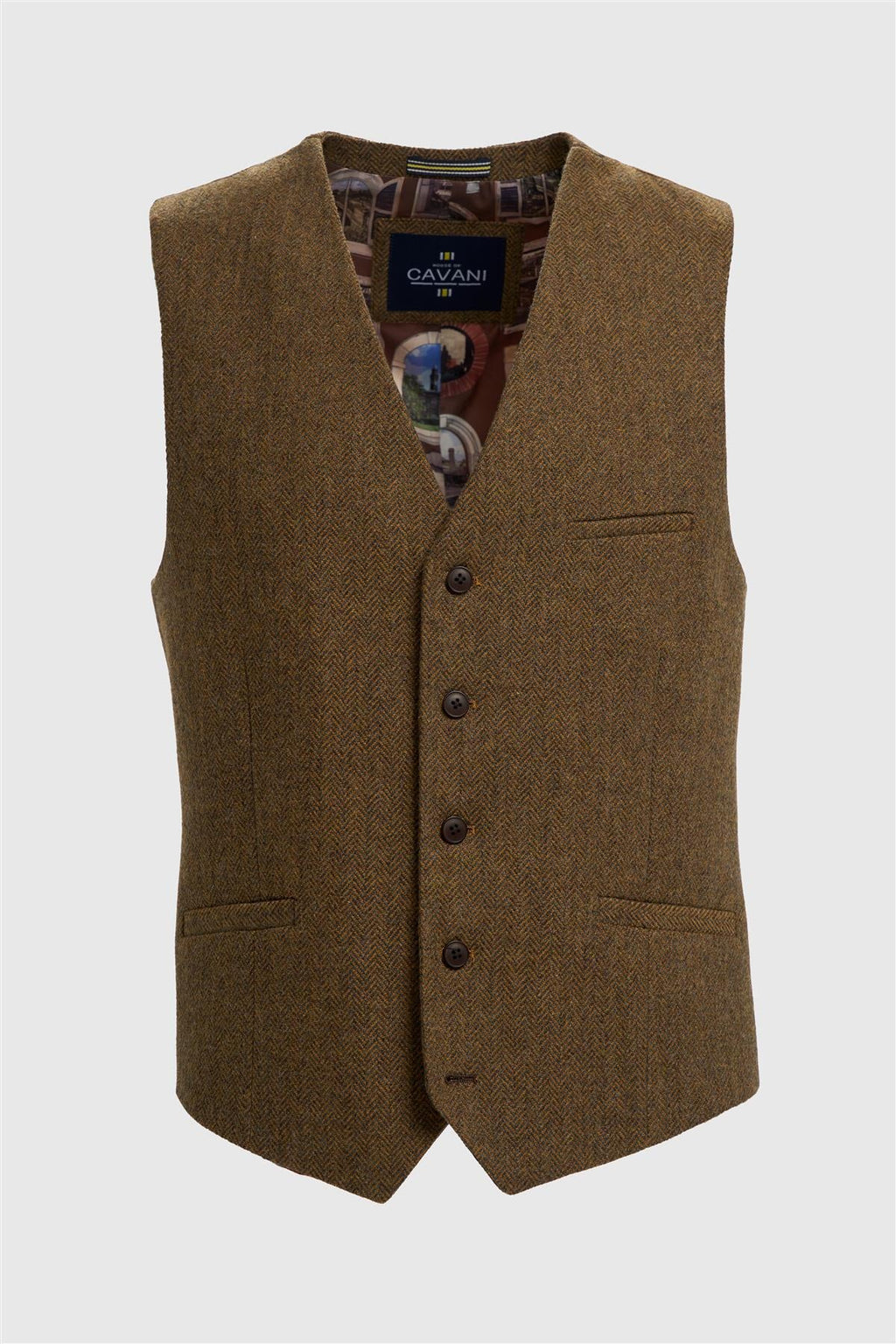 Men’s Brown 3 Piece Wool Herringbone Tweed Suit Thomas - Waistcoat  