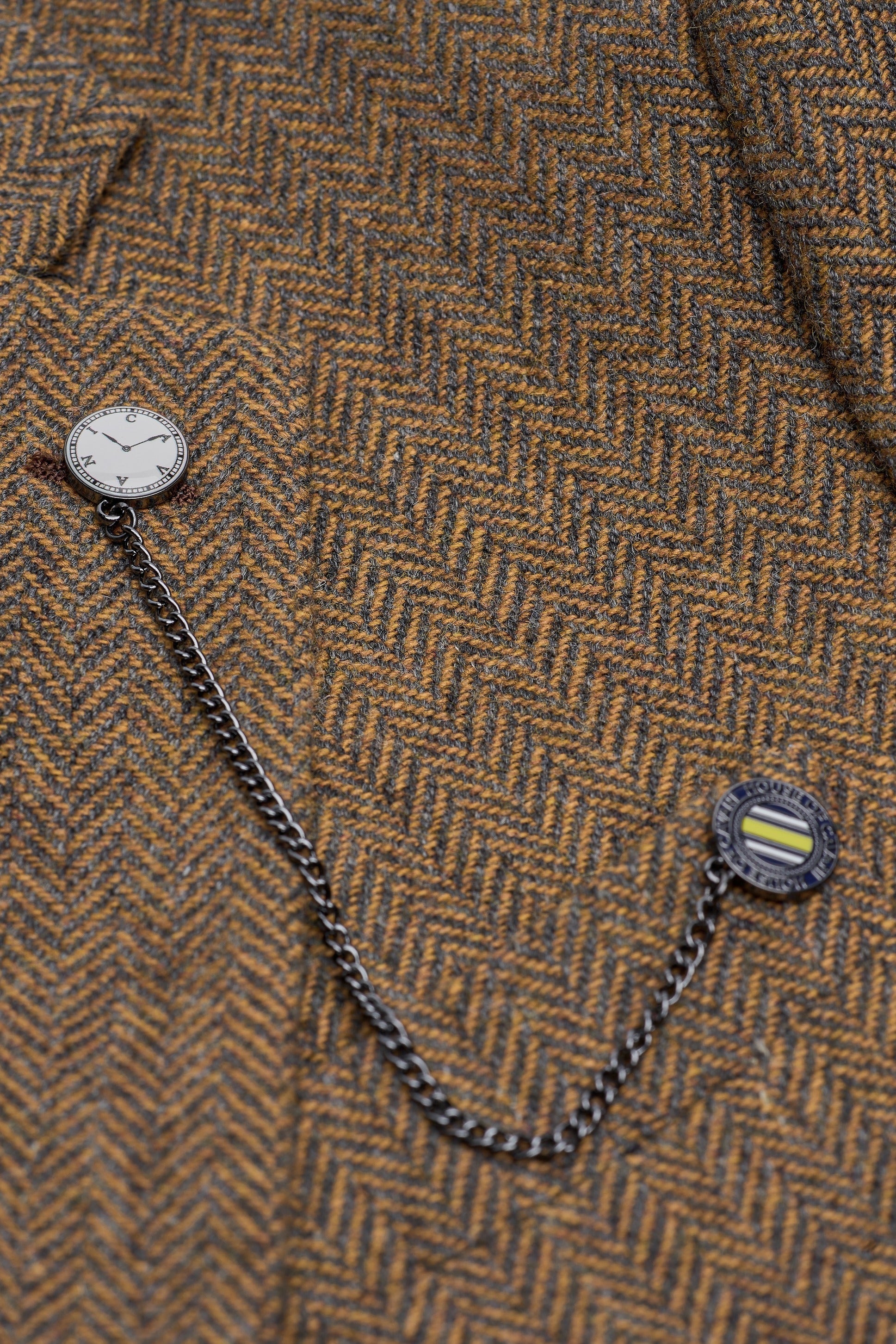 Men’s Brown 3 Piece Wool Herringbone Tweed Suit Thomas -  Chain Picture