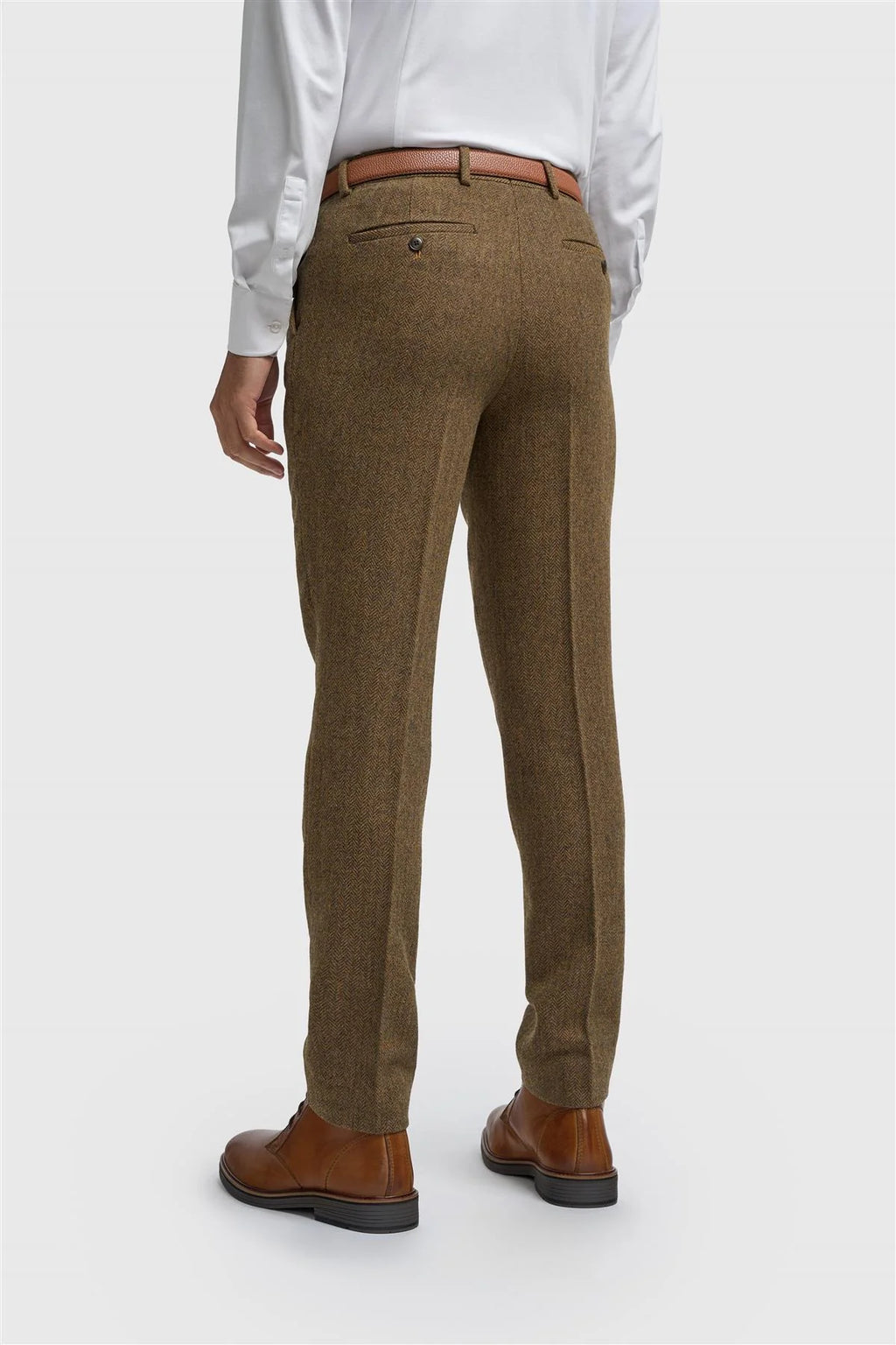Men’s Brown 3 Piece Wool Herringbone Tweed Suit Thomas - Trousers Back Picture 