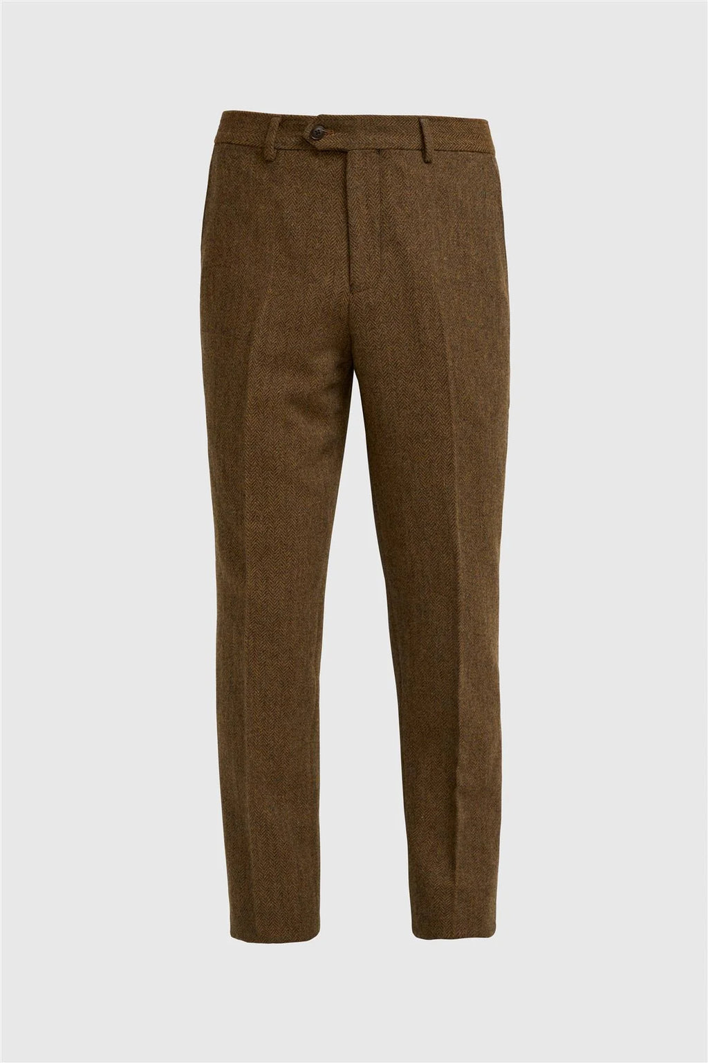 Men’s Brown Herringbone Wool Tweed Trousers Thomas