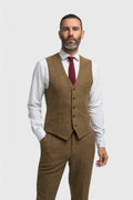 Men’s Brown Herringbone Wool Tweed Waistcoat Thomas Model Picture