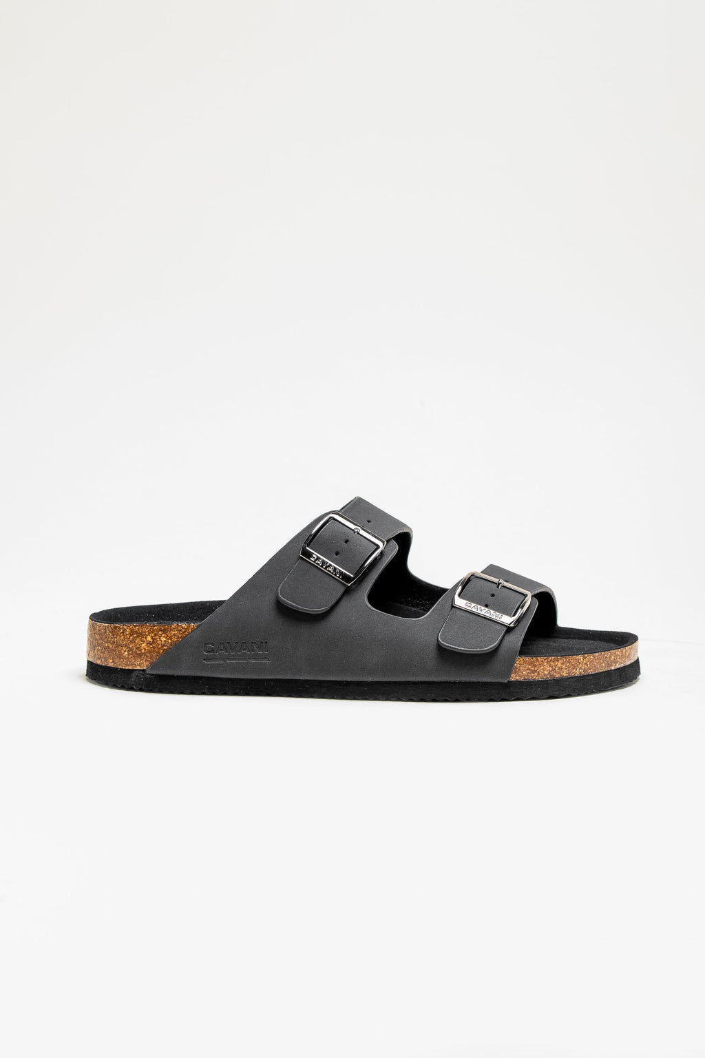 Men's Buckle-Strap Cork Slider Sandals - DAYTONA - Black Side Picture