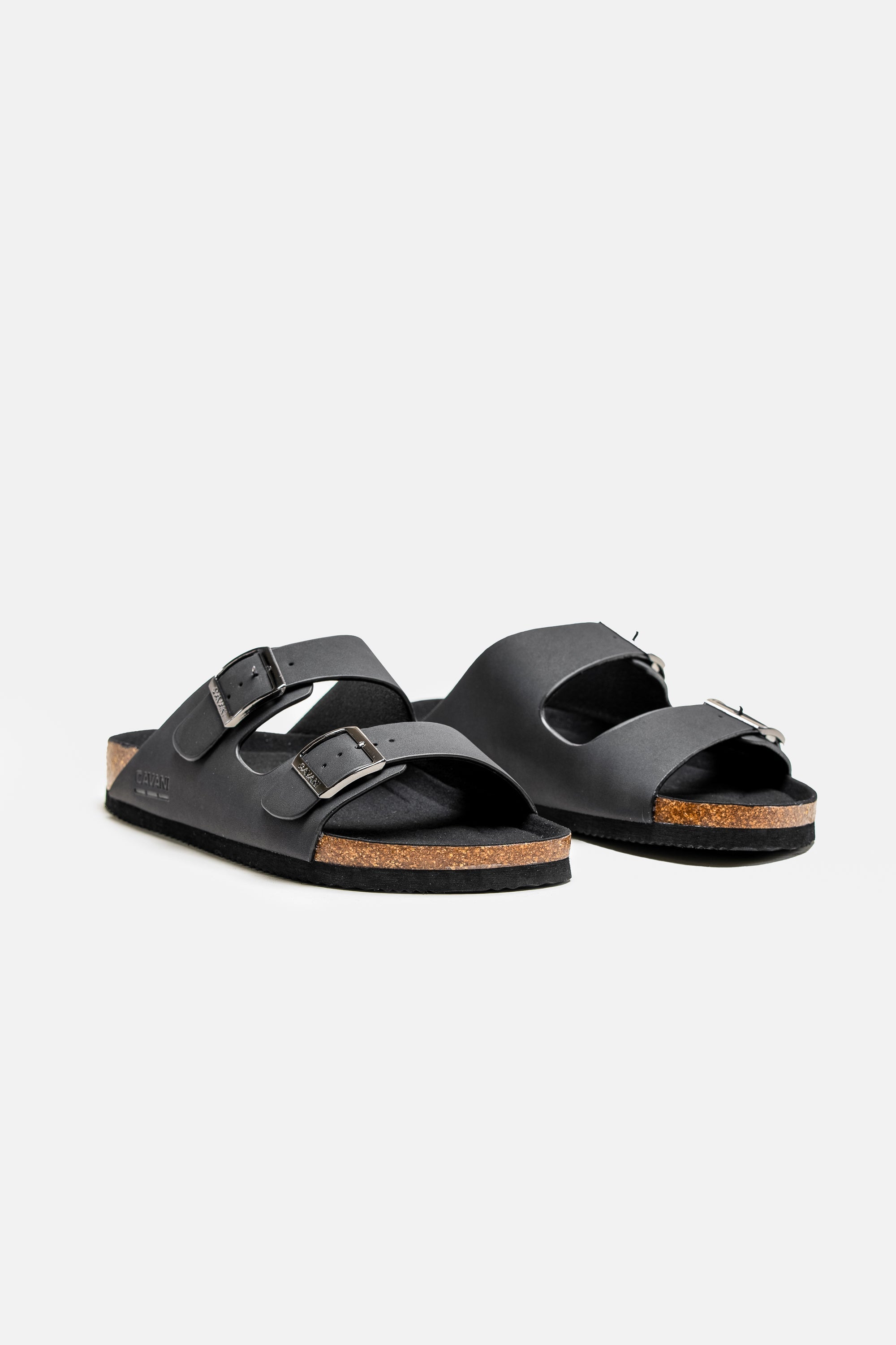 Men's black buckle-strap cork slider sandals, DAYTONA.