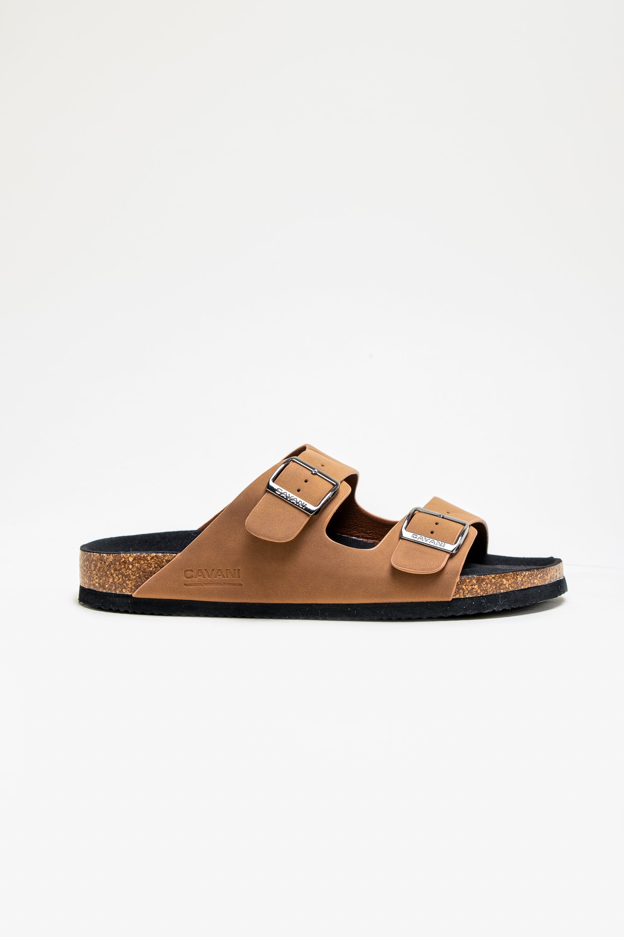 Men's Buckle-Strap Cork Slider Sandals - DAYTONA - Tan Brown Side Picture